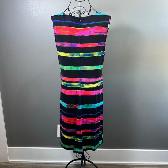Tahari ASL Black Multicolored Striped Sheath Dress Size 14 - Picture 6 of 8